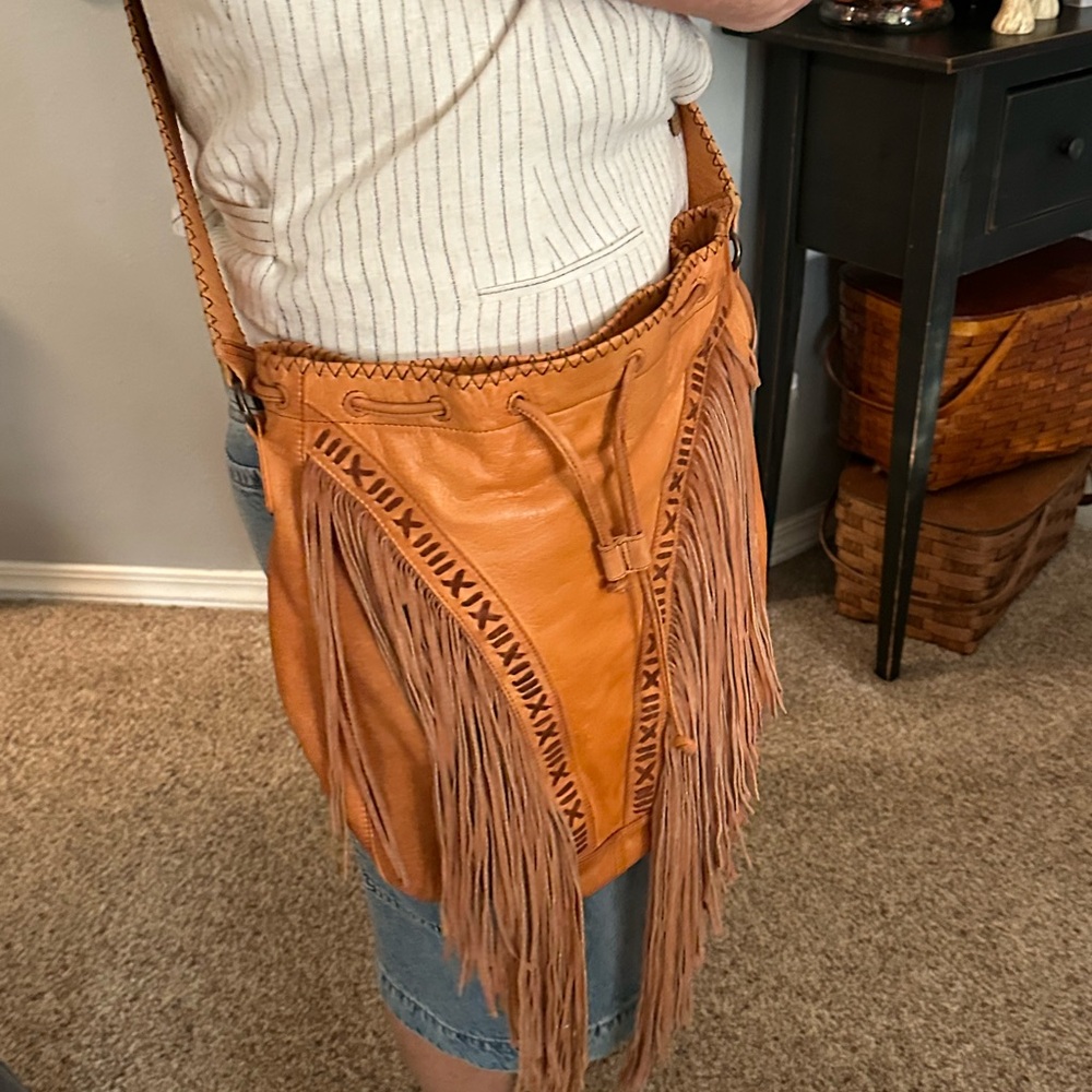 Free People Tan Fringed Crossbody Bag